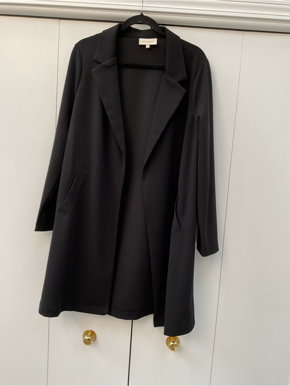 MELLODAY Black Longline Open Trench Coat